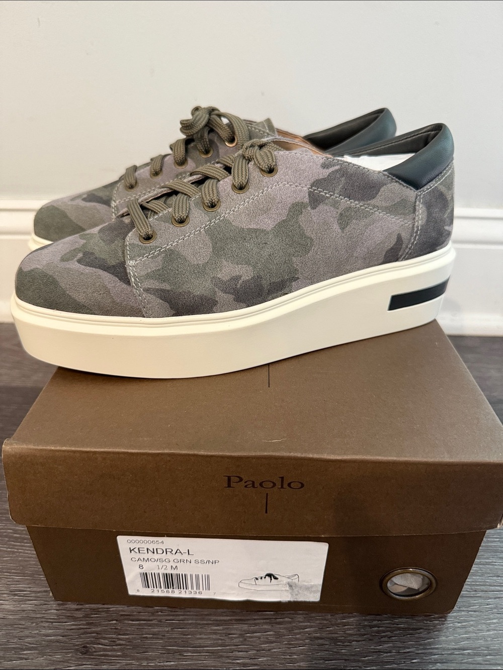Linea Paolo Camo Green Platform Lace-Up Sneakers